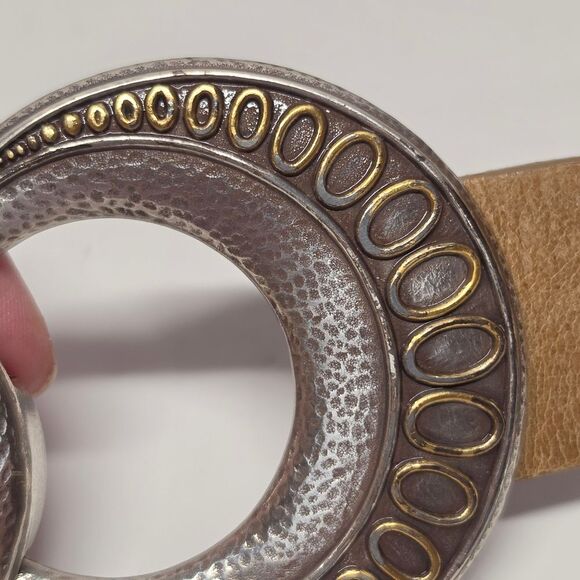 Coldwater Creek Celestial Round moon HOOK belt Tan Distressed Leather S/M Boho main image 10